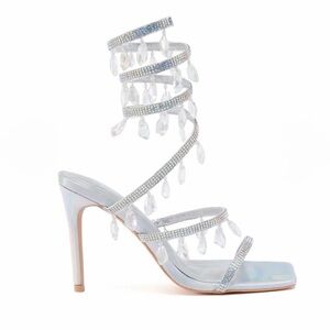 NWOT AZALEA WANG REIKO SILVER HOLOGRAPHIC SPIRAL SANDAL size 8